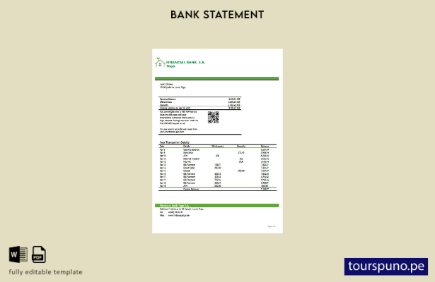 listo para imprimir plantilla de Word   extracto bancario financiero de Togo